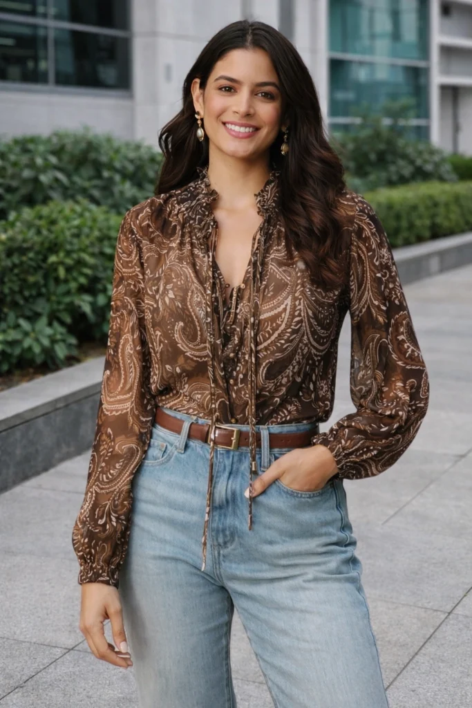 Women Shirt ||Women Top || Trim Button-Front Shirt