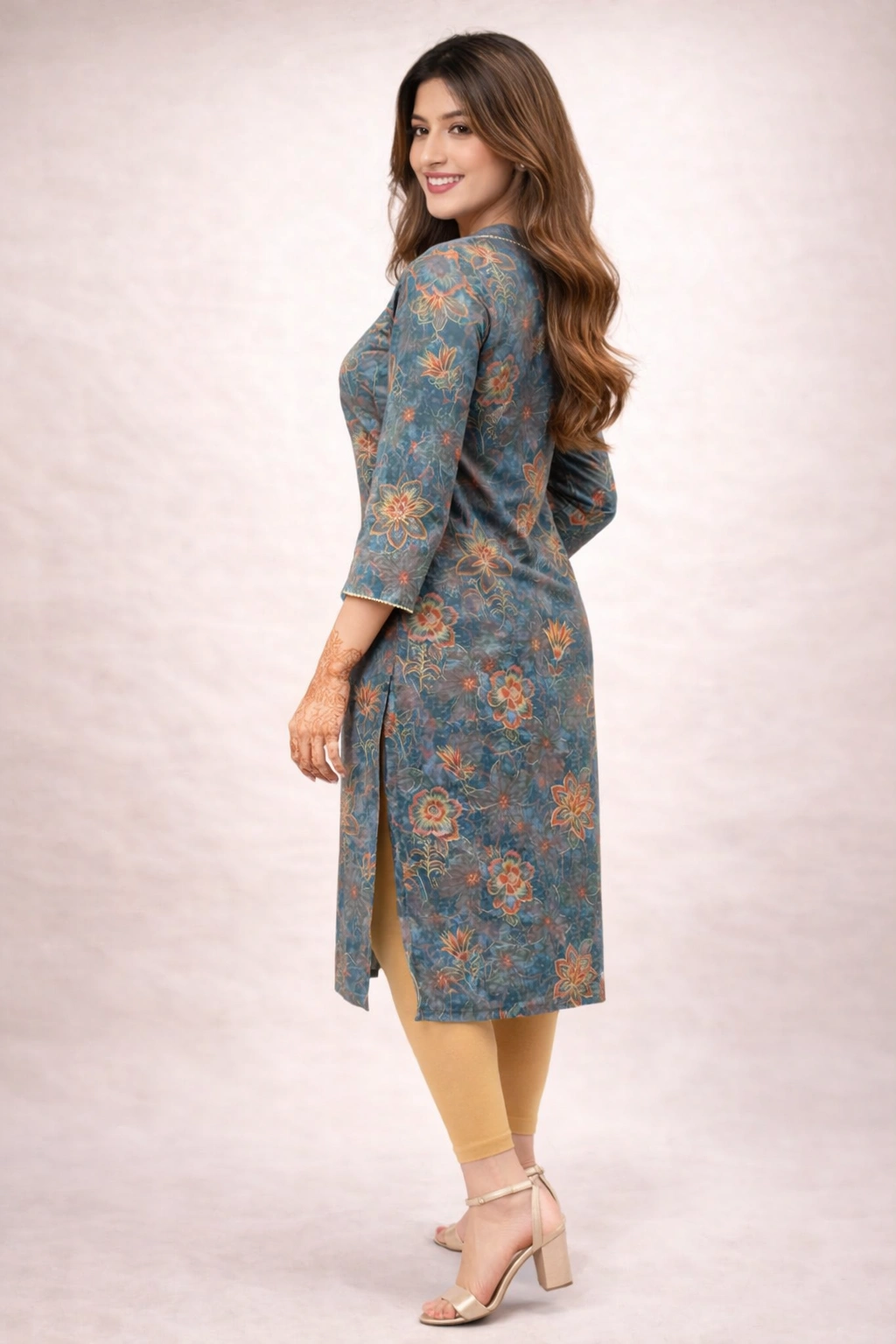 Chanderi Silk Kurta_Peacock green - Image 3