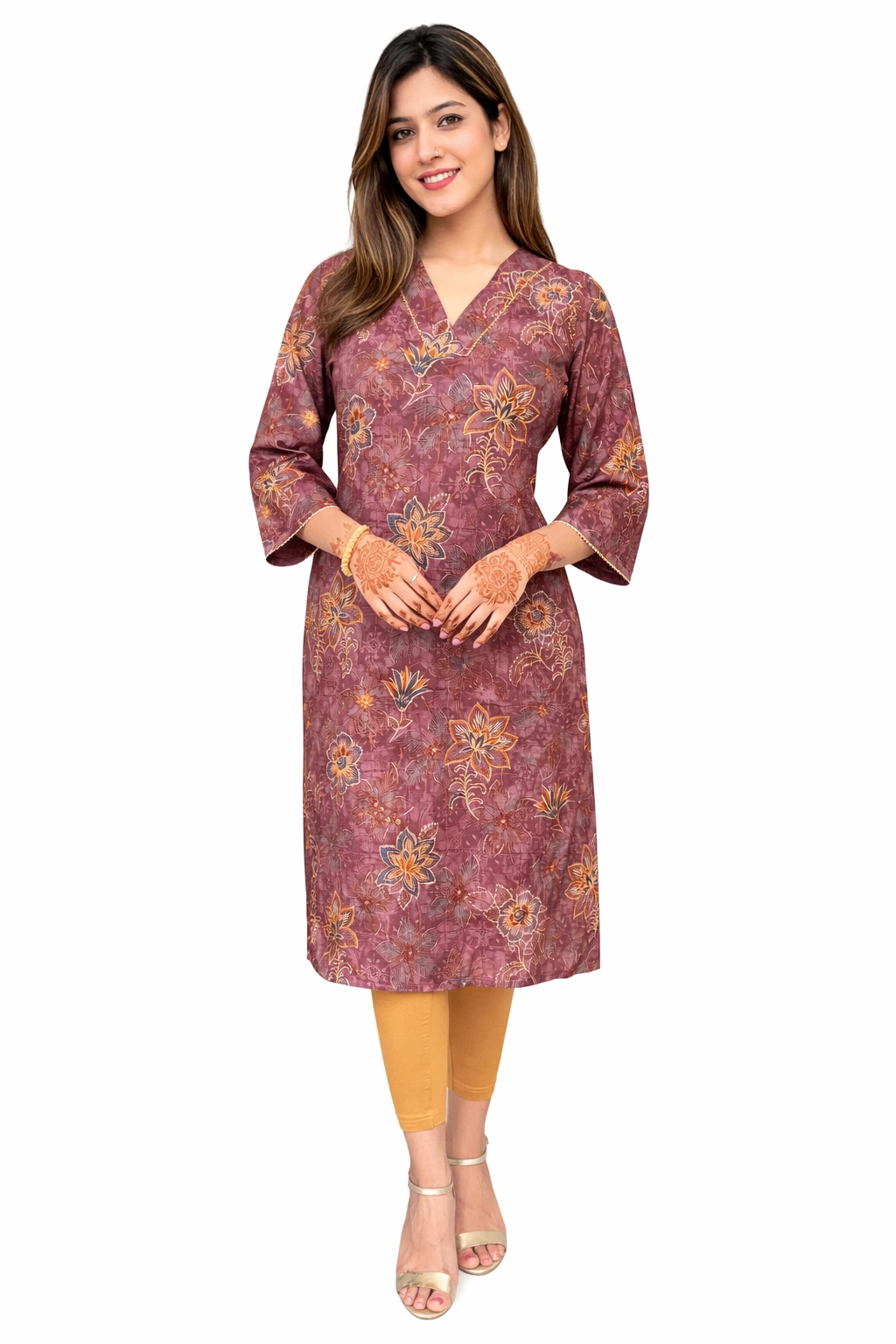 Mauve Floral Chanderi Silk Kurta - Image 4