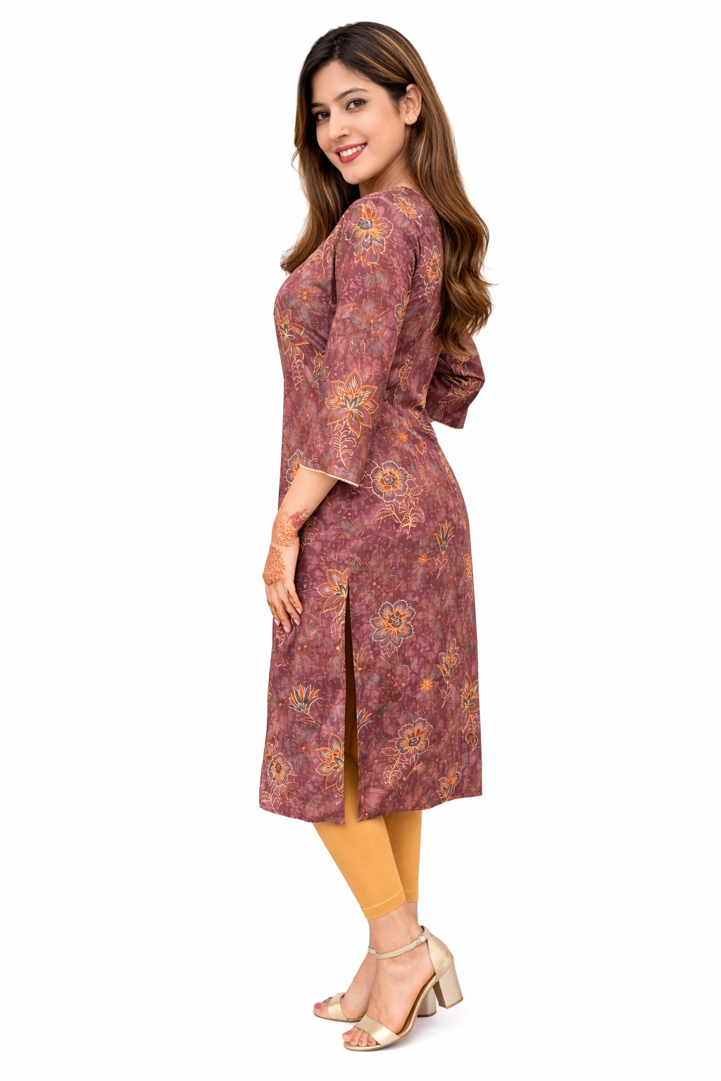 Mauve Floral Chanderi Silk Kurta - Image 5