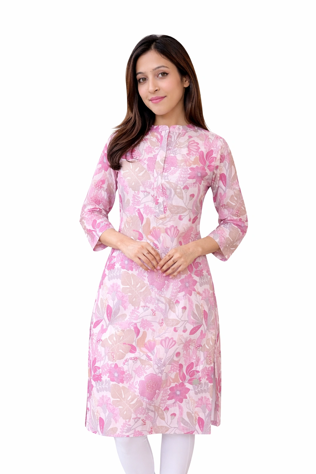 Blush Pink Floral Chanderi Silk Kurta - Image 6