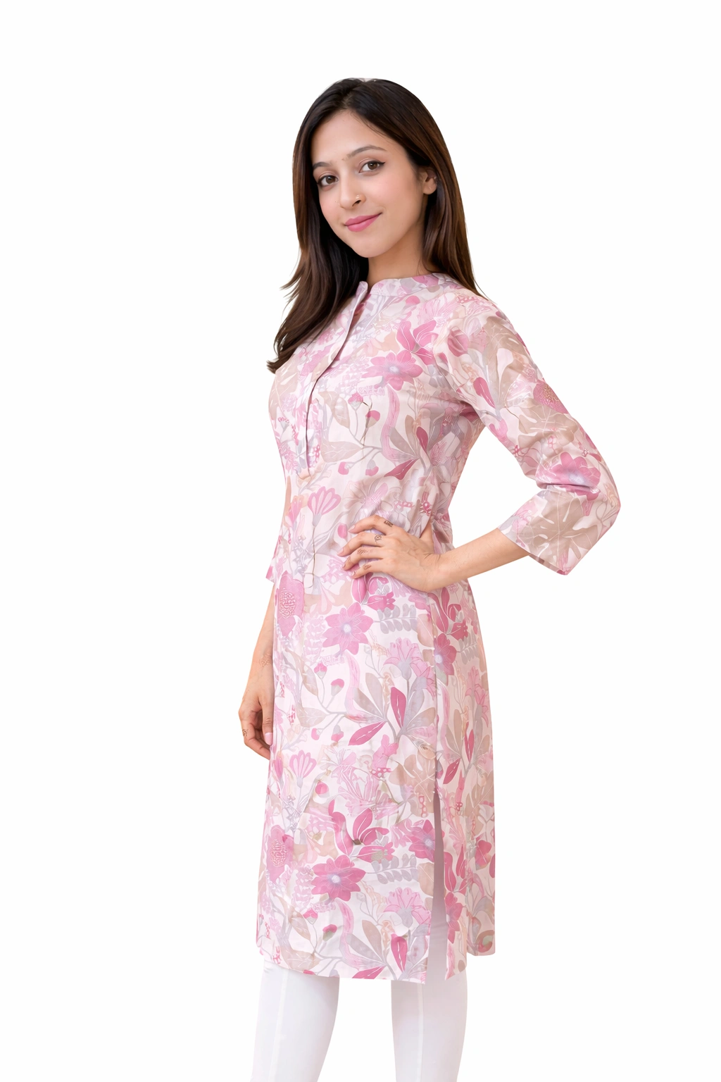 Blush Pink Floral Chanderi Silk Kurta - Image 5