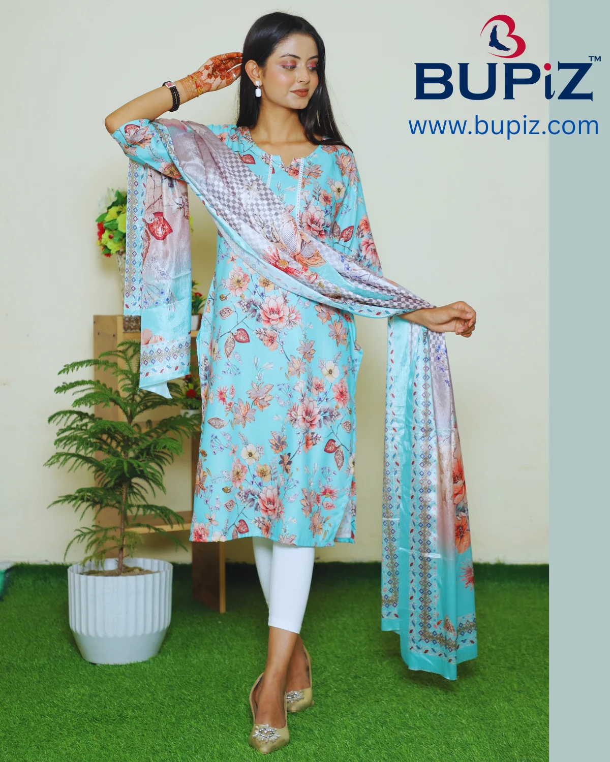 Rayon Blend Straight Solid Kurta with Pant & Dupatta - Image 4
