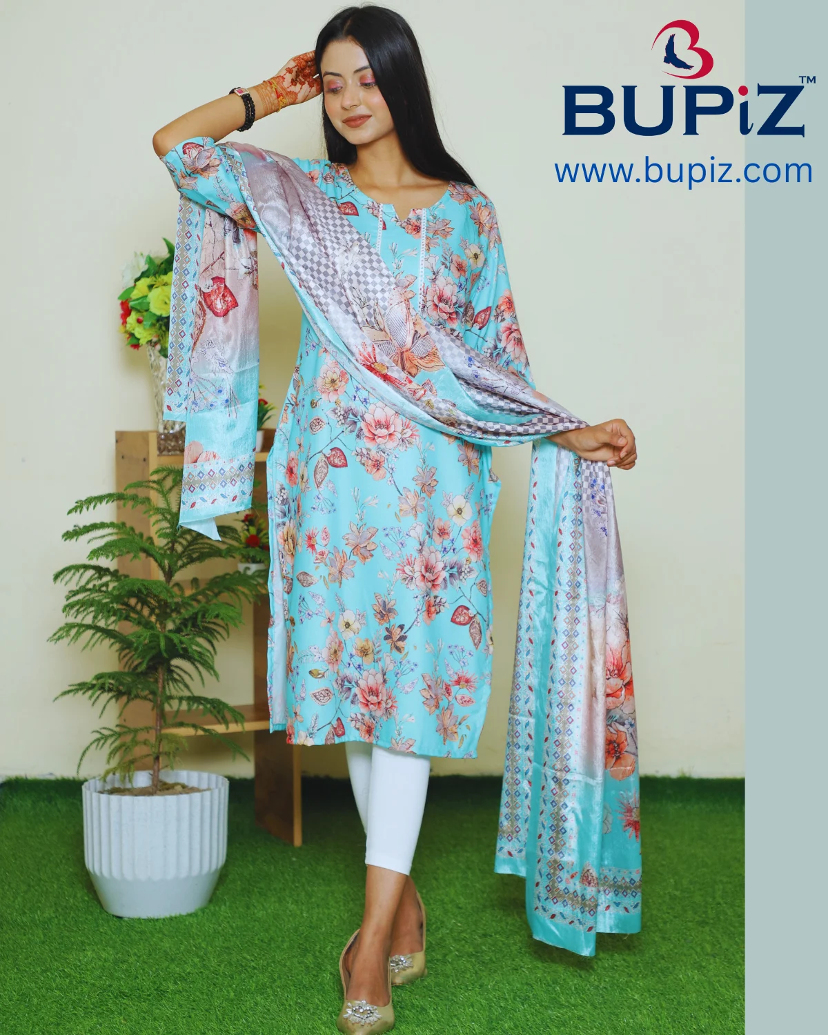 Rayon Blend Straight Solid Kurta with Pant & Dupatta - Image 2
