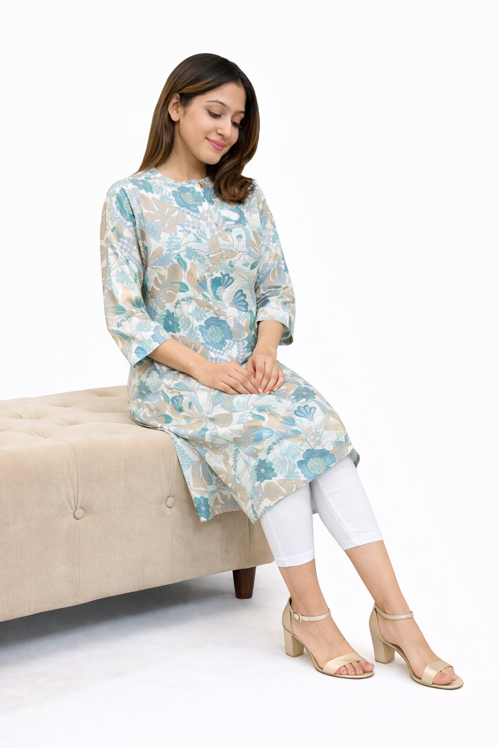 Pastel Blue Floral Kurta - Image 5