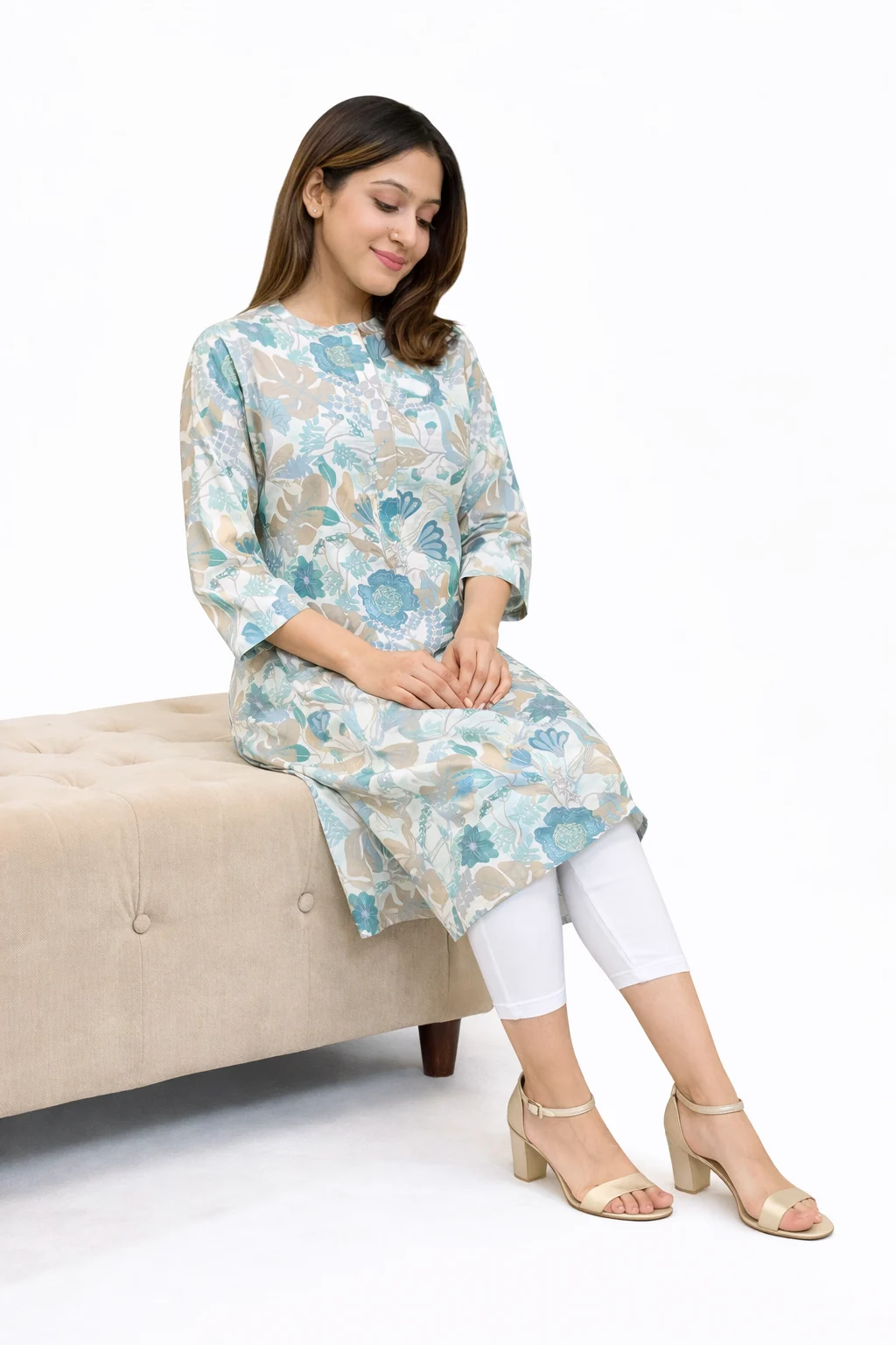 Pastel Blue Floral Kurta - Image 5
