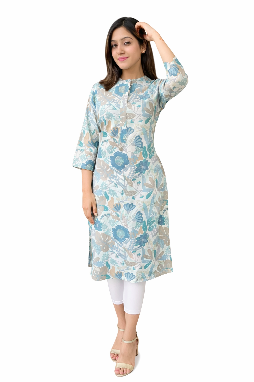 Pastel Blue Floral Kurta - Image 2