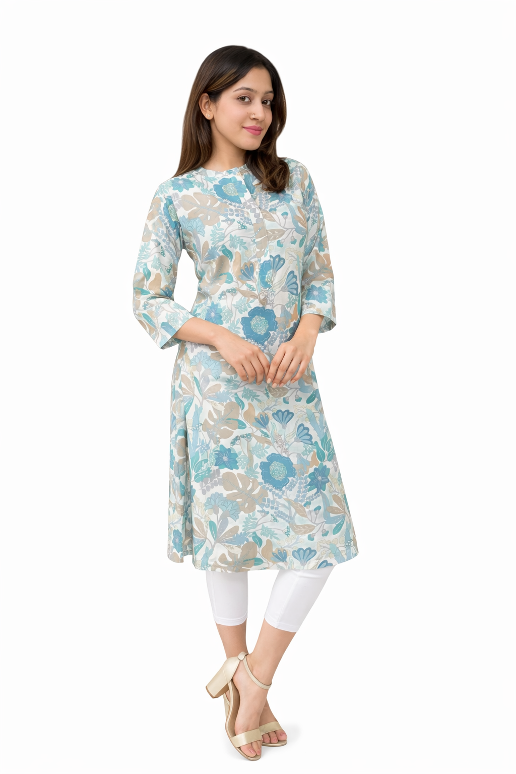 Pastel Blue Floral Kurta - Image 3