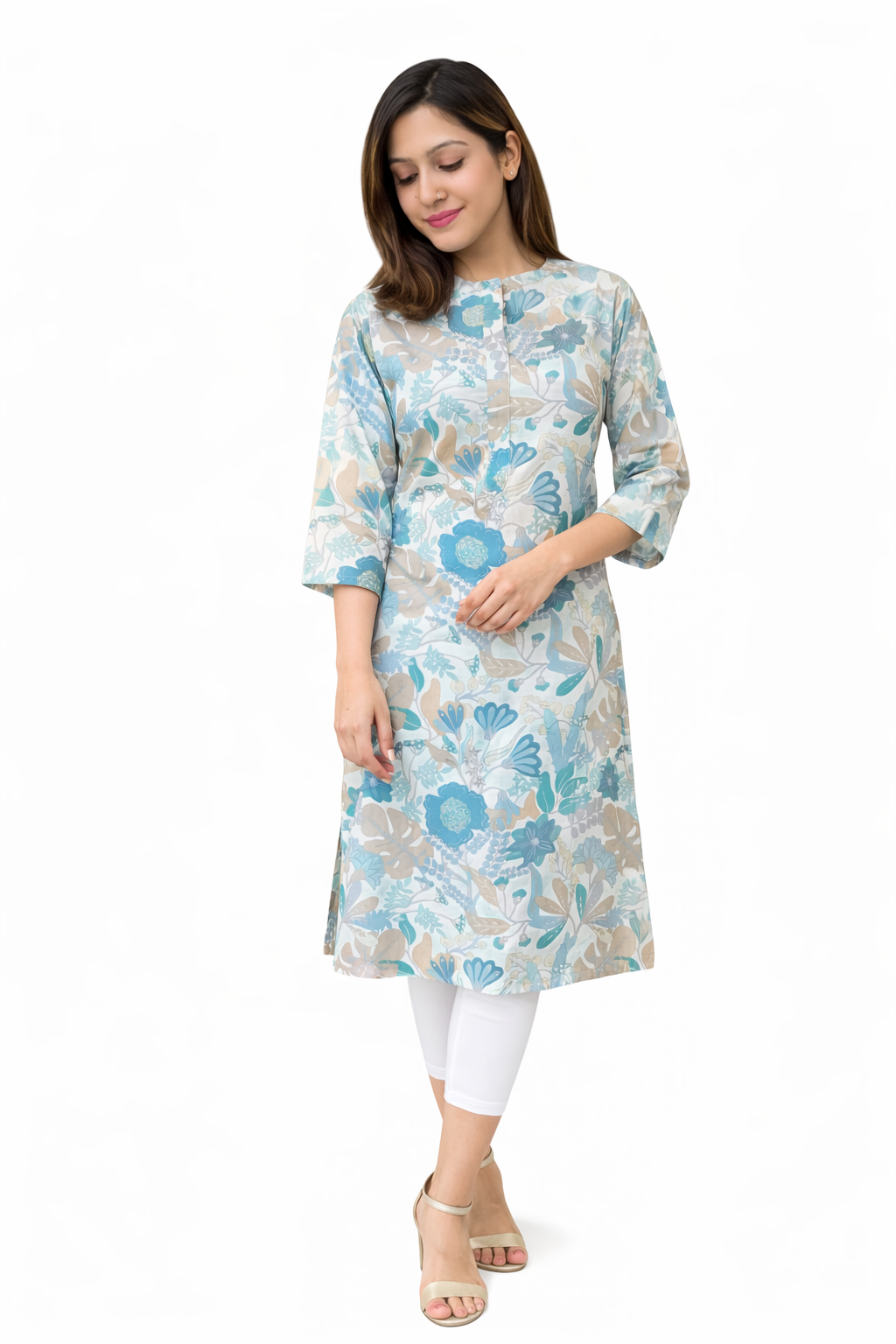 Pastel Blue Floral Kurta - Image 4