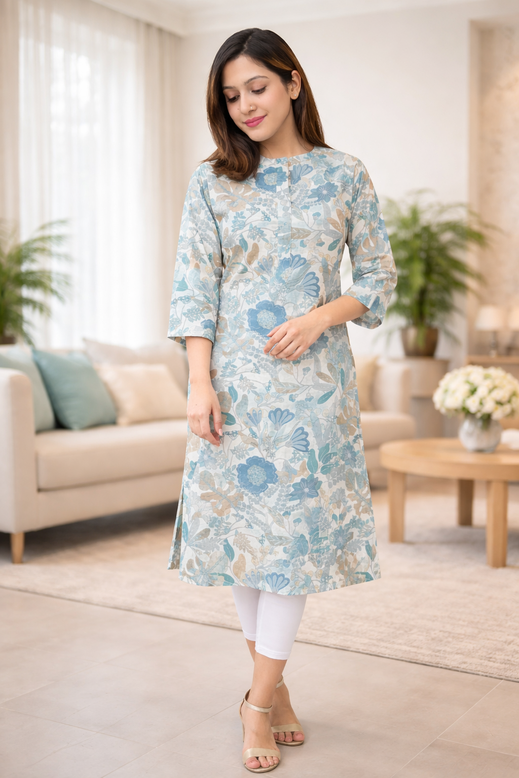 Pastel Blue Floral Kurta