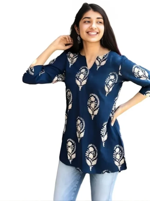 Women's Short Kurti in TopsTunic Rayon Cotton Blend | Ladies Ethnic Tunic
