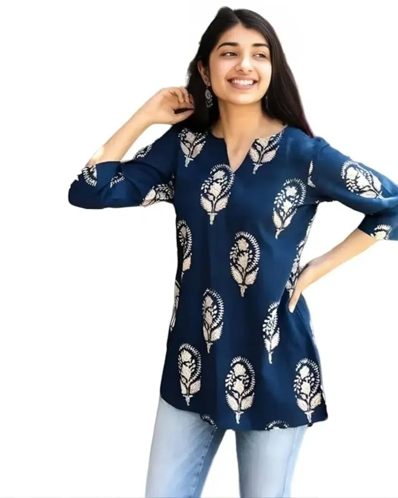 Women's Short Kurti in TopsTunic Rayon Cotton Blend | Ladies Ethnic Tunic