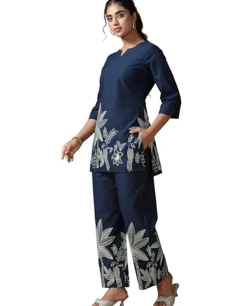 Pure Cotton Printed Kurta Set for Women - A-Line Kurta with Pant Co-Ord Set, 3/4 Sleeve & Side Pocket