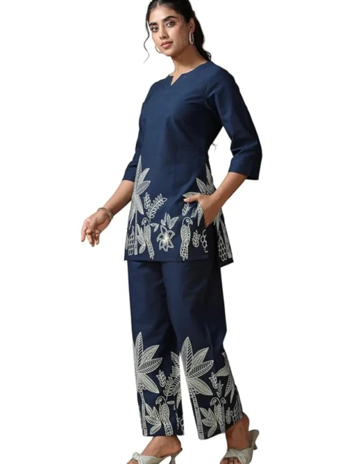 Pure Cotton Printed Kurta Set for Women - A-Line Kurta with Pant Co-Ord Set, 3/4 Sleeve & Side Pocket
