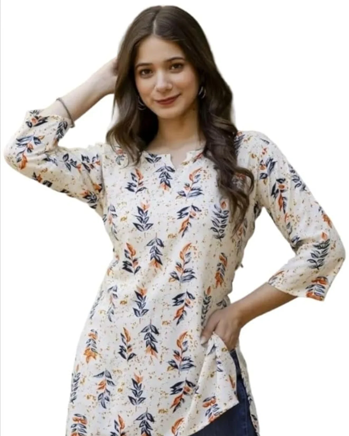Women's Short Kurti in TopsTunic Rayon Cotton Blend | Ladies Ethnic Tunic - Image 2