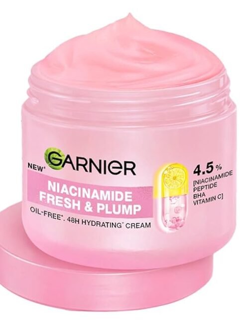 Garnier Fresh & Plump Niacinamide Sorbet Moisturizer Cream, 4.5% Niacinamide + Peptide + BHA + Vitamin C, 9x Lighter Sorbet Cream, For Hydrated and Plump Skin, Suitable for Oily to Normal & Combination Skin, 45g