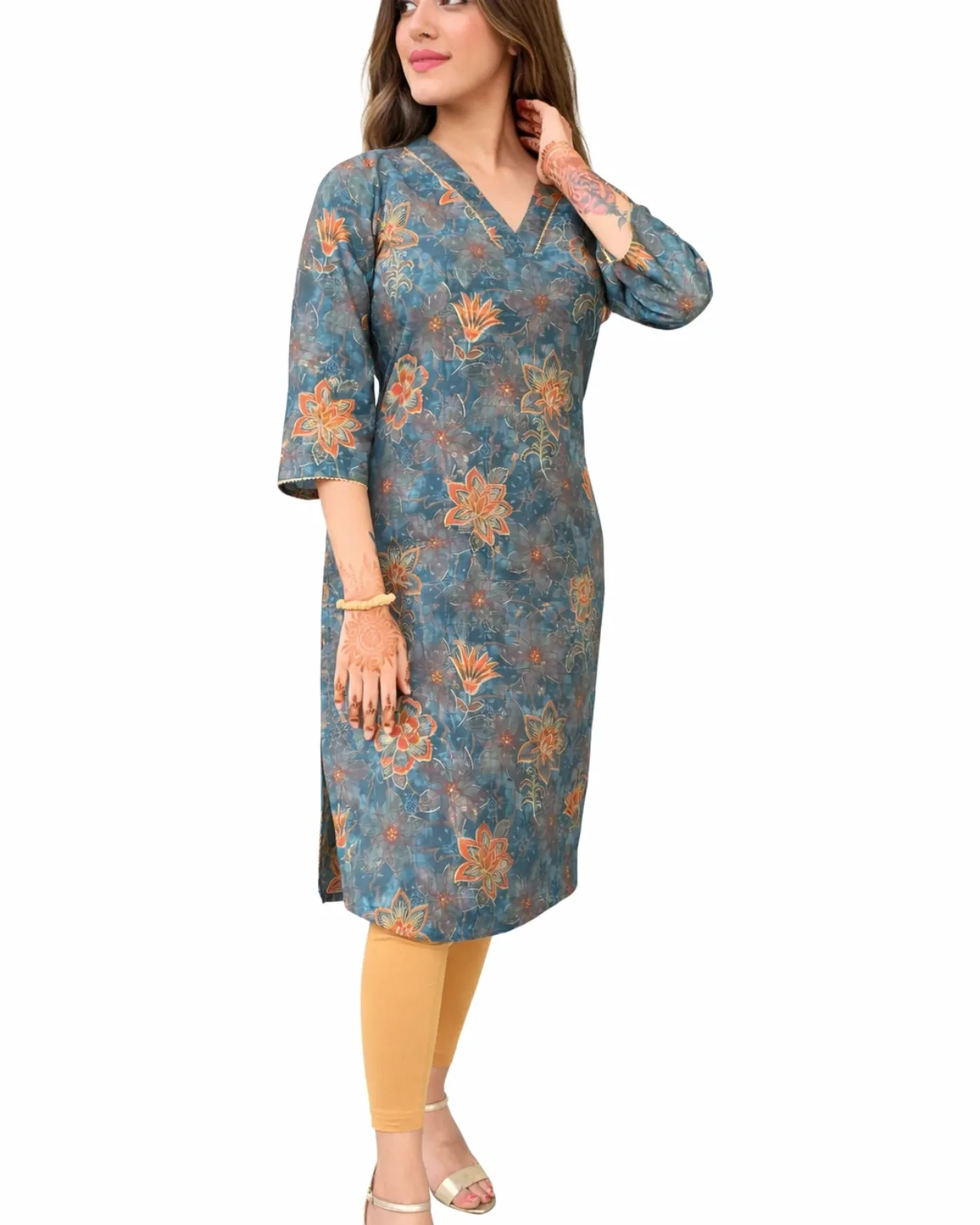 Mauve Floral Chanderi Silk Kurta - Image 11