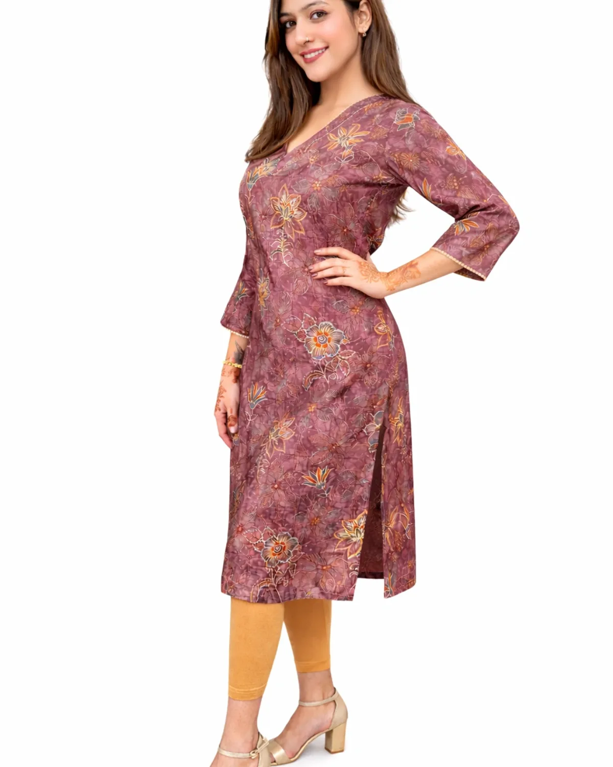 Mauve Floral Chanderi Silk Kurta - Image 7