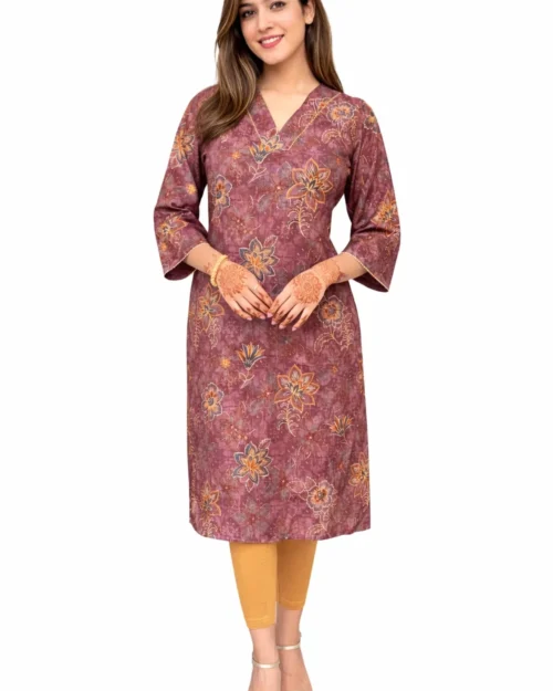 Mauve Floral Chanderi Silk Kurta
