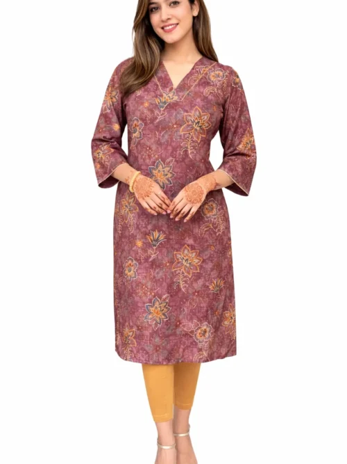 Mauve Floral Chanderi Silk Kurta