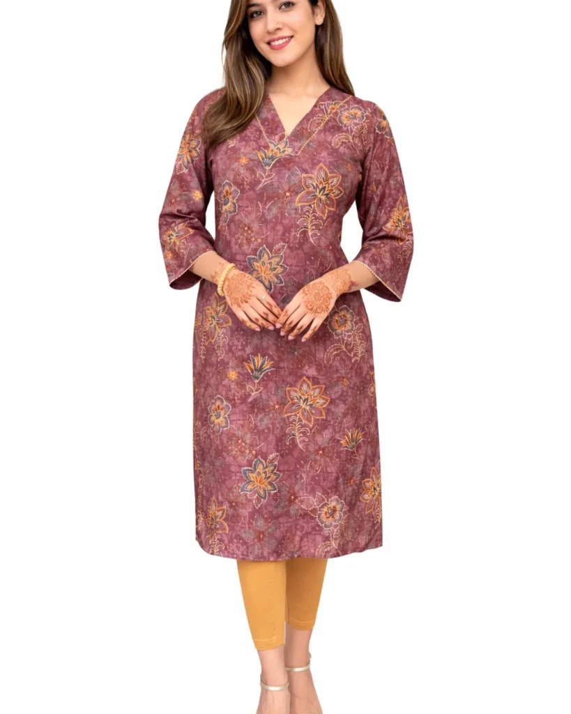 Mauve Floral Chanderi Silk Kurta