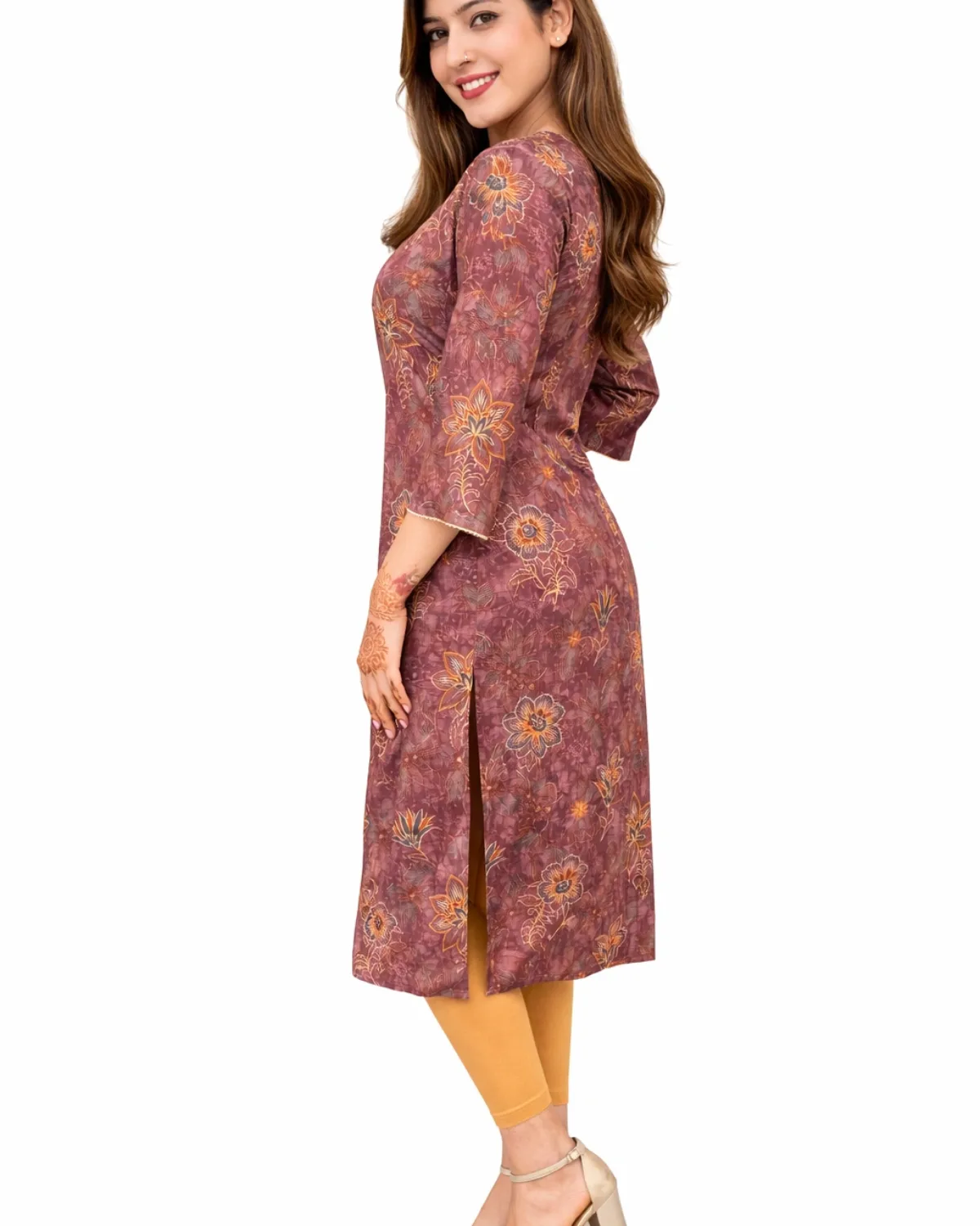 Mauve Floral Chanderi Silk Kurta - Image 8