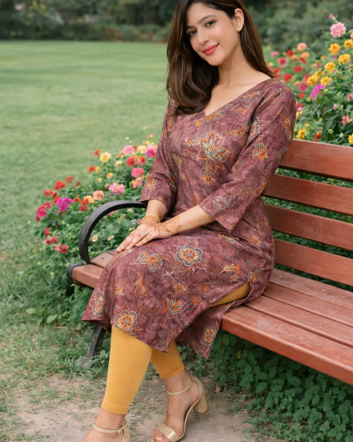 Mauve Floral Chanderi Silk Kurta - Image 9