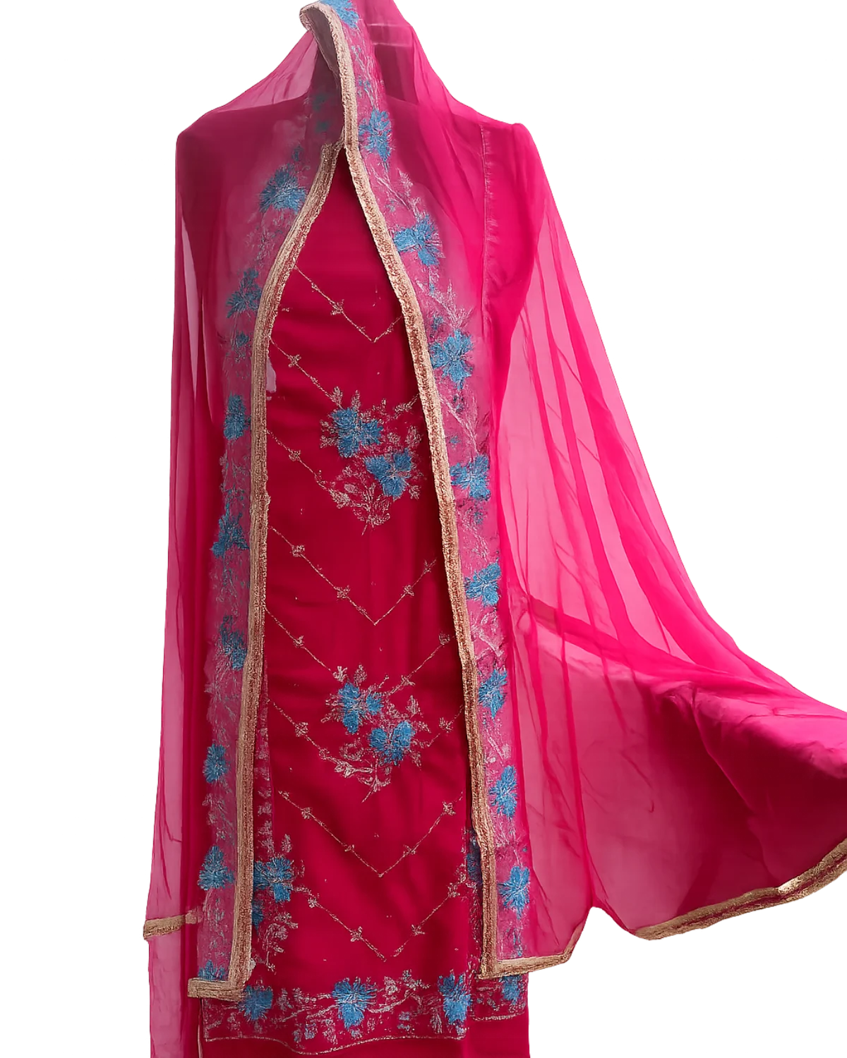 Vibrant pink salwar kameez with gold accents
